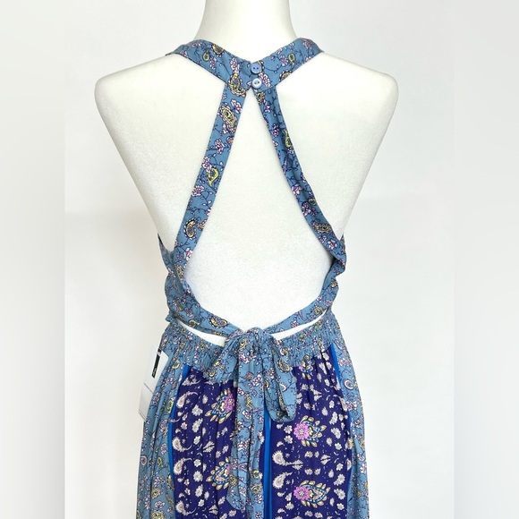 Women’s NWT Goodnight Macaroon Boho Floral Blue and Purple Maxi Dress Sz Large - Picture 4 of 14